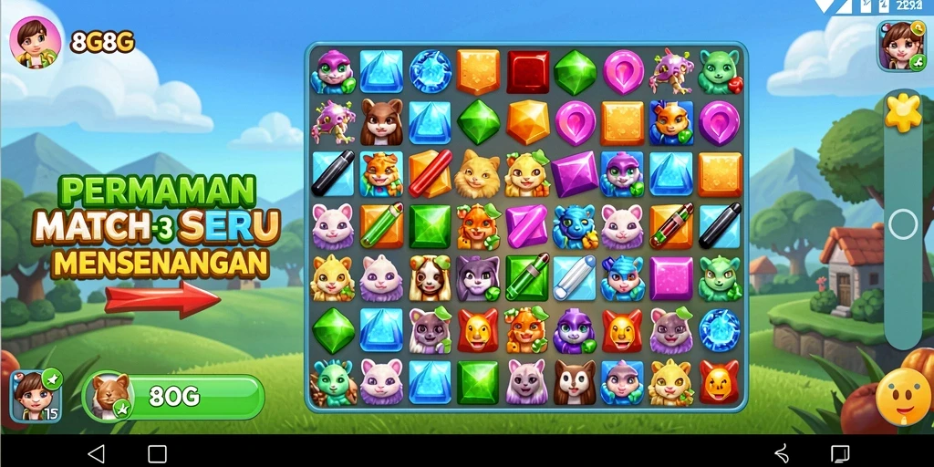 Tampilan gameplay seru dari 8G8G di dalam genre Match-3.