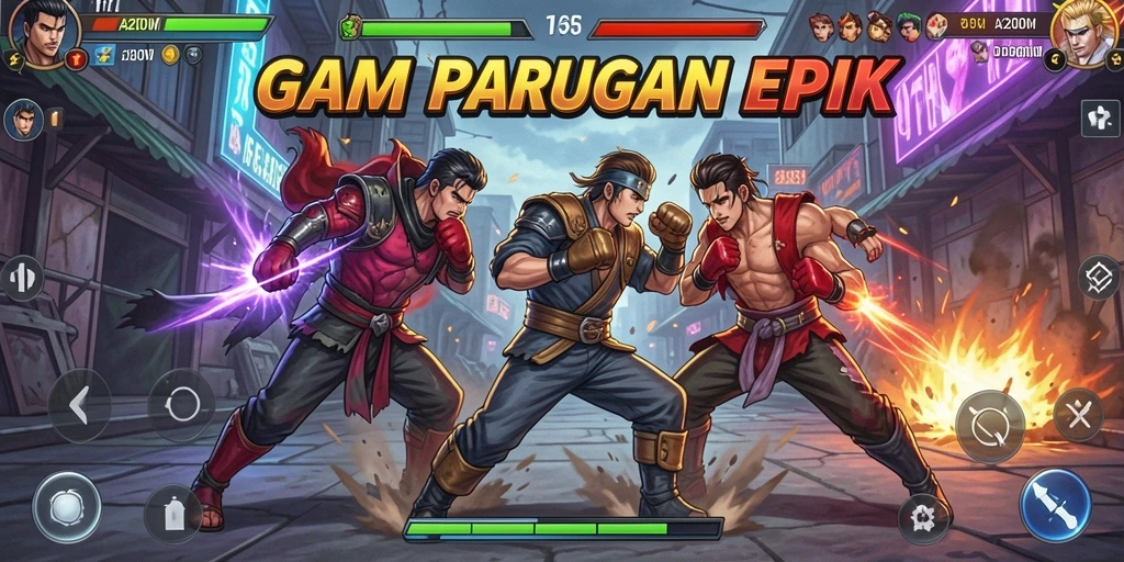 Screenshot utama A200M menampilkan aksi pertarungan yang mendebarkan.