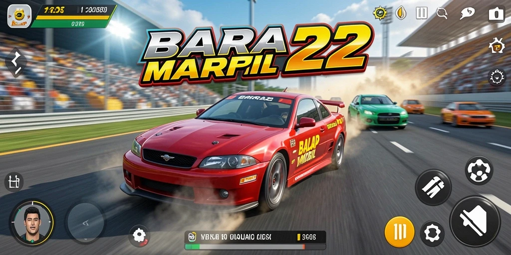 Screenshot utama BARA22 menunjukkan aksi balapan yang mendebarkan.
