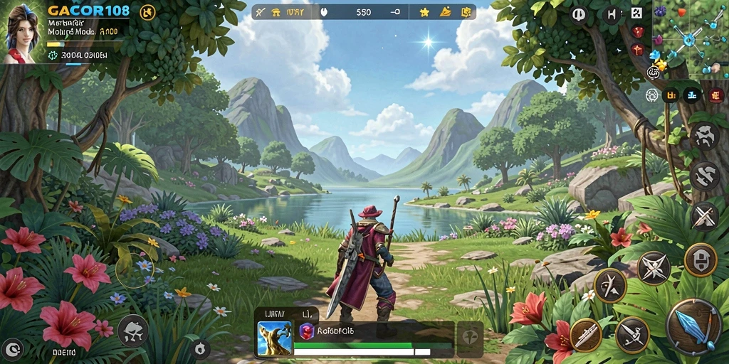 Gameplay GACOR108 yang menampilkan eksplorasi dunia terbuka yang kaya.