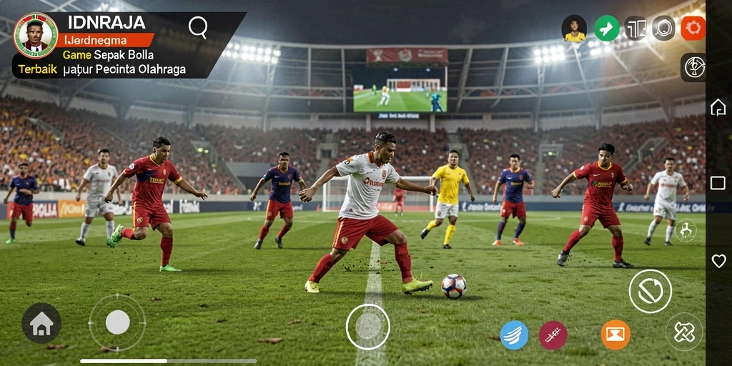 Tampilan gameplay menarik dari IDNRAJA yang menampilkan aksi sepak bola seru.