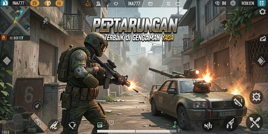 Tampilan permainan intens dari INA777 dalam aksi FPS.