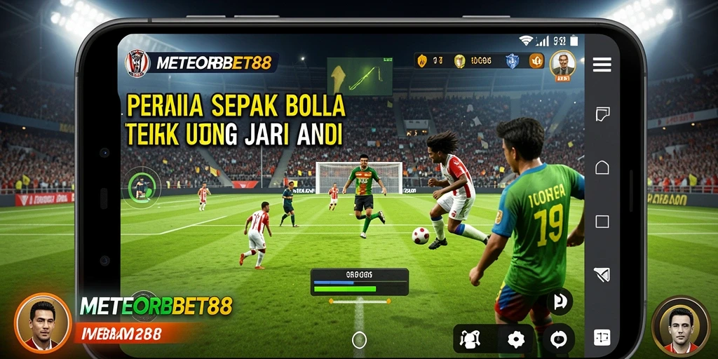 Tampilan gameplay seru dalam METEORBET88 yang menampilkan pertandingan sepak bola.
