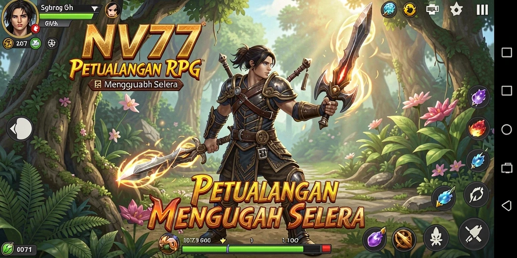 Screenshot NV77 menampilkan karakter yang sedang berjuang melawan monster di dunia fantasi.