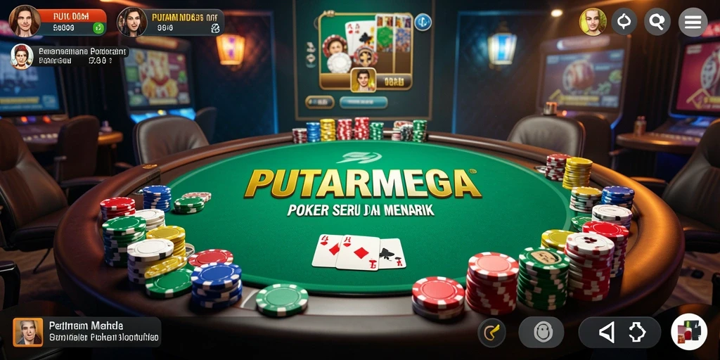 Tampilan gameplay seru dalam PUTARMEGA dengan suasana Poker yang mendebarkan.