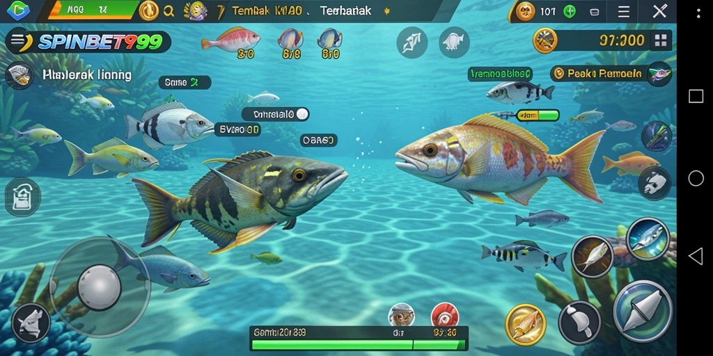 Screenshot gameplay menampilkan aksi menembak ikan yang mendebarkan.