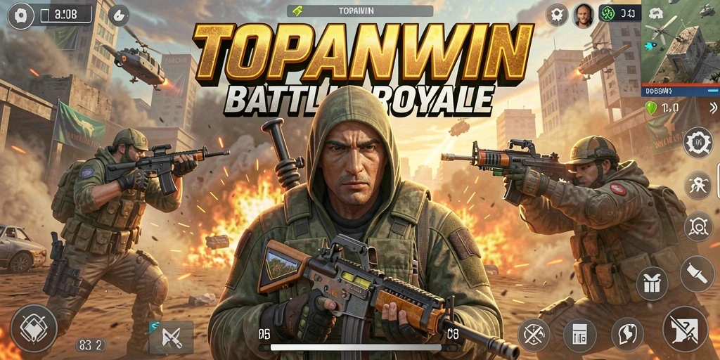 Gambaran gameplay TOPANWIN yang intens dan mendebarkan saat pertempuran Battle Royale.